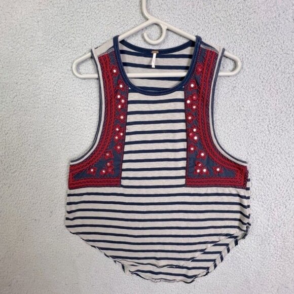 Free People Tops - FREE PEOPLE WOMENS TANK TOP GRAY BLUE STRIPES SIZE S